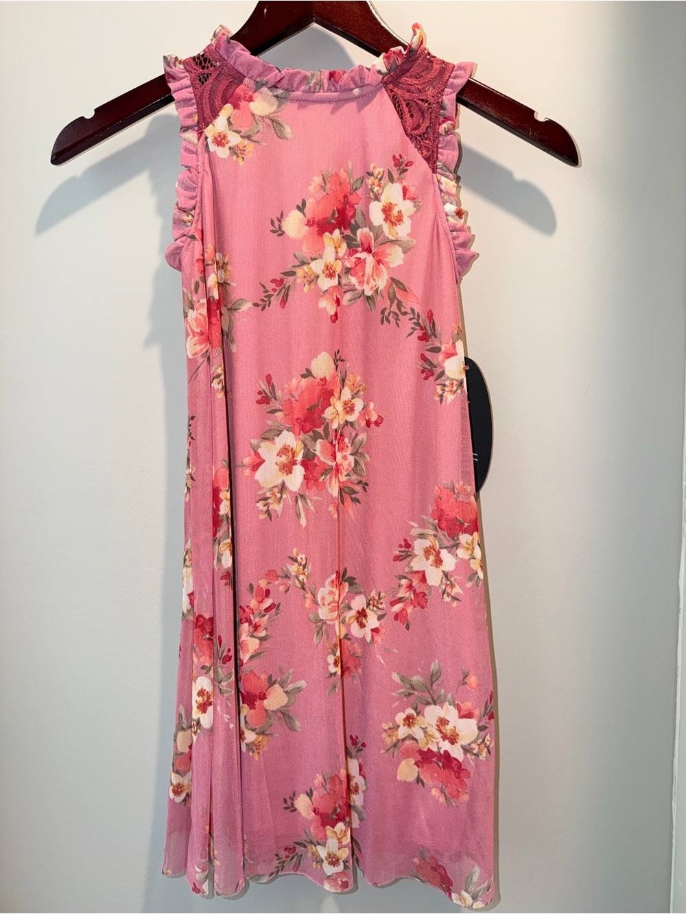 Girls' Pink Floral Ruffle Halter Dress - Size 12